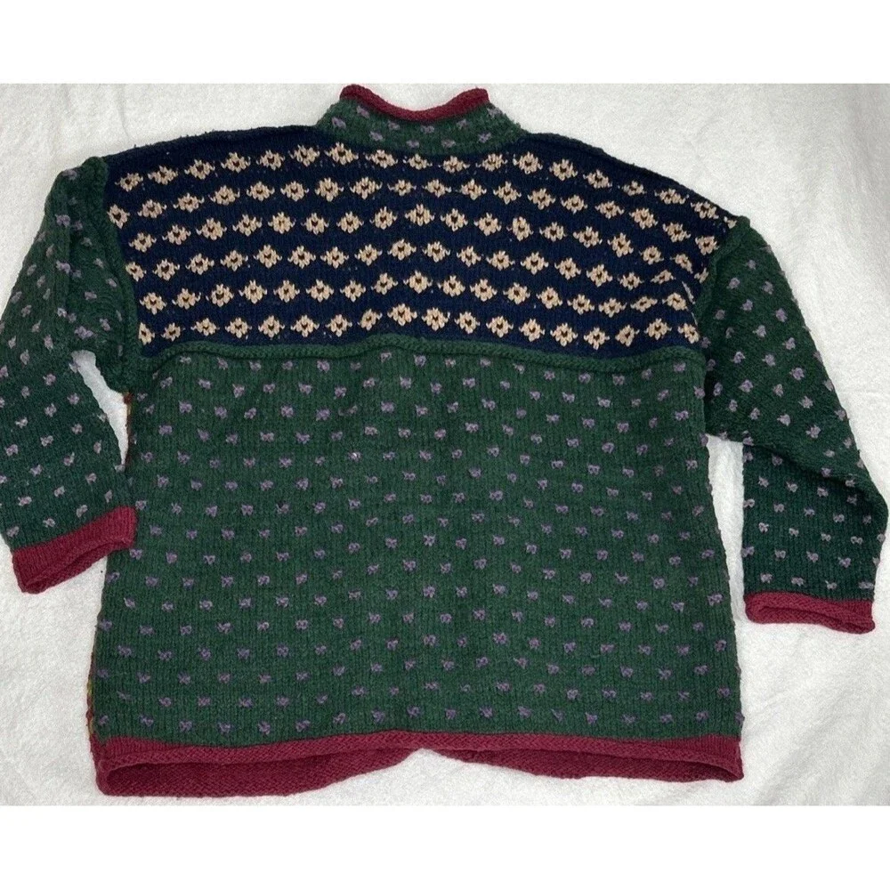 AMANO Geometric Pattern Hand-knitted Wool Cardigan Unisex Oversized Boxy Large